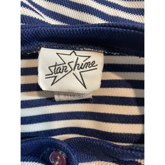Vintage Star Shine Blue/White Striped Sleeveless Polo Midi Dress Size 12 Turtle - Picture 7 of 8